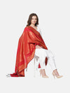 Orange Banarasi Silk Dupatta with Intricate Woven Zari Motifs & Classic Border (Size: 2.5x1 m Approx)