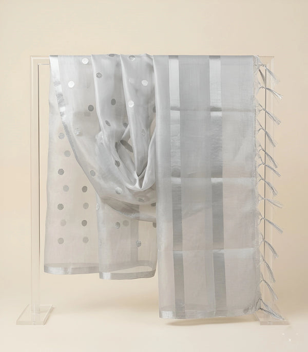 Sheer Silver Tissue Buta Dupatta with Subtle Shine