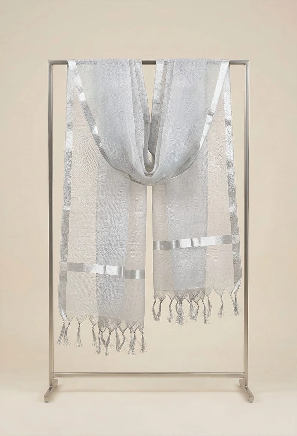 Silver Tissue Checkered Dupatta with Subtle Shine | Graceful Ethnic Wrap