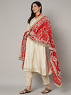 Red Georgette Dupatta with Hand Gota Patti Work (Size: 2.5x1 m Approx)