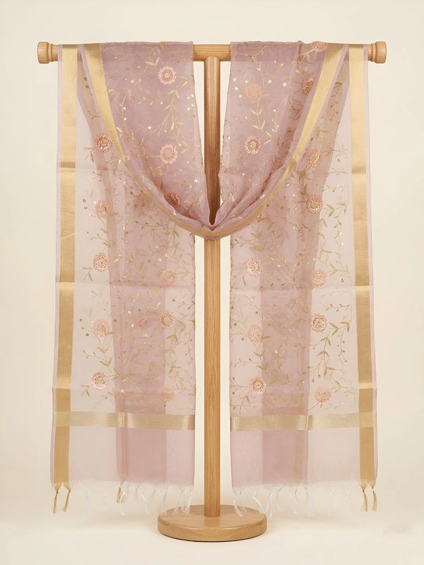 Lavender Organza Meena Jaal Dupatta | Elegant Sheer Festive Drape