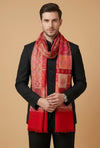 Noble Mens Patchwork Kani Jacquard Woven Red Stole
