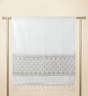 Cotton Mens Dupatta – White with Diamond Cut Work & Woven Border