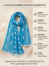 Blue Karachi Style Hand Embroidered Chiffon Dupatta