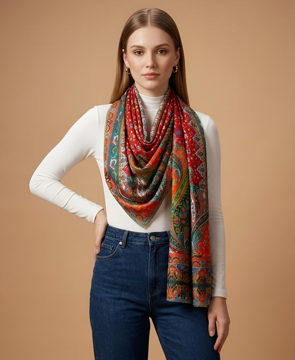 Signature Bamboo Silk Paisley PrintedStole | Heritage Floral & Ornamental Print