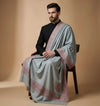 Mir-e-Khas Men's Kashmir-Inspired Kani Paisley & Geometric Border Wool Blend Grey Shawl