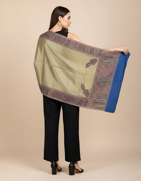 Bamboo Silk Gold Women Shawl with Intricate Paisley Border | Elegant Heritage Wrap (80 × 40 Inches)
