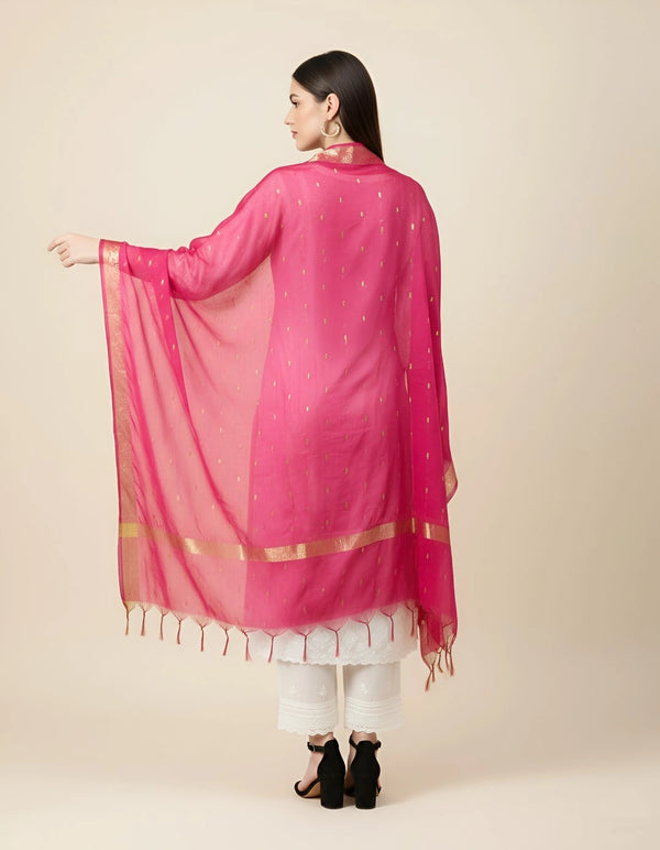 Pink Lightweight Cotton Silk Dotted Dupatta | Elegant Everyday Ethnic Drape