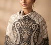 Naqsh-e-Kashmir Inspired Paisley Jacquard White Shawl with Kani-Inspired Floral Border