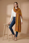 Regal Kani Weave Floral Wool Blend Yellow Stole | Kashmiri Inspired