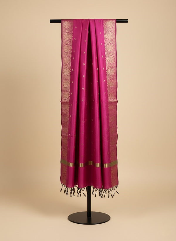 Banarasi Silk Mens Dupatta – Pink with Zari Buta & Border Work