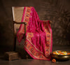 Luxe Chinon Kutch & Phulkari Heritage Art Mirror Work Embroidered Pink Dupatta with Ornate Border