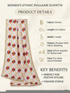 Luxe Chinon Women Phulkari White Dupatta with Lace Border & Traditional Motif Work