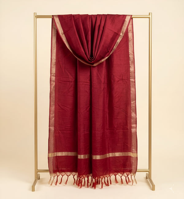 Maroon Cotton Dupatta with Golden Border | Lightweight Ethnic Wrap