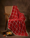 Red Chinon Dupatta with Gold Grid Embellishment (Size: 2.5x1 m Approx)
