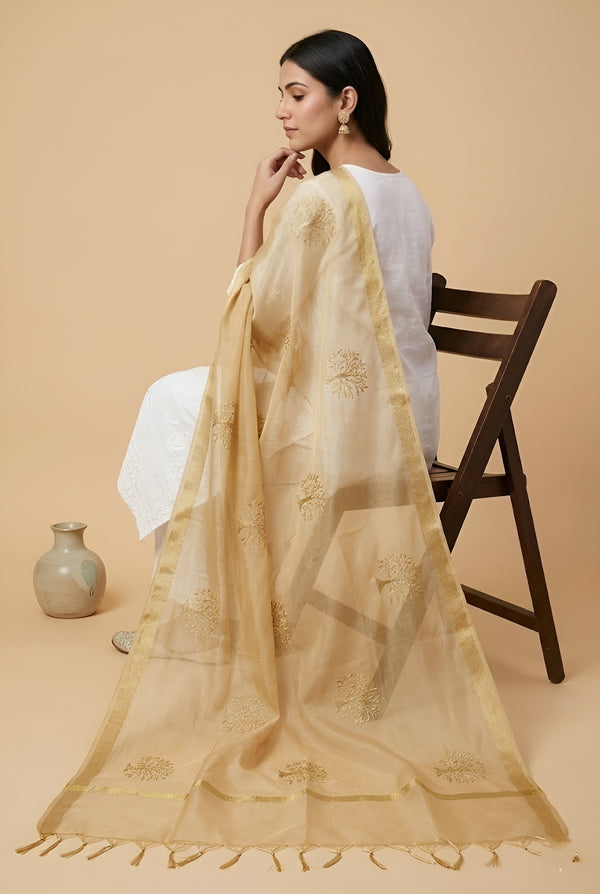 Elegant Gold Cotton Zari Buta Dupatta | Lightweight Ethnic Drape