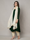 Ivory Chinon Dupatta with Gold Stripe Sequin Work & Gota Border (Size: 2.5x1 m Approx)