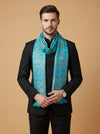 Reserve Mens Wool Blend Multicolor Geometric Diamond Jacquard TealStole with Mughal Floral Border