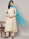 Aqua Chanderi Silk Dupatta with Gold Border & Tassels (Size: 2.5x1 m Approx)