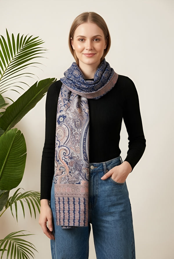 Everyday Bamboo Silk Heritage Printed Reversible Blue Stole