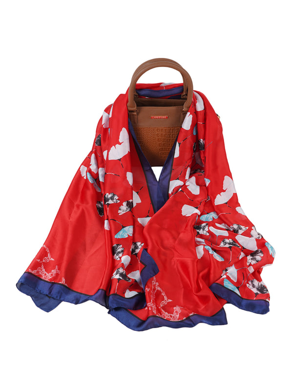 Printed Silk Women Stole with Artistic Motif Design | Elegant Lightweight Wrap (80 × 28 Inches)
