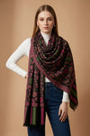 Regal Kani Weave Floral Wool Blend Black Stole | Kashmiri Inspired