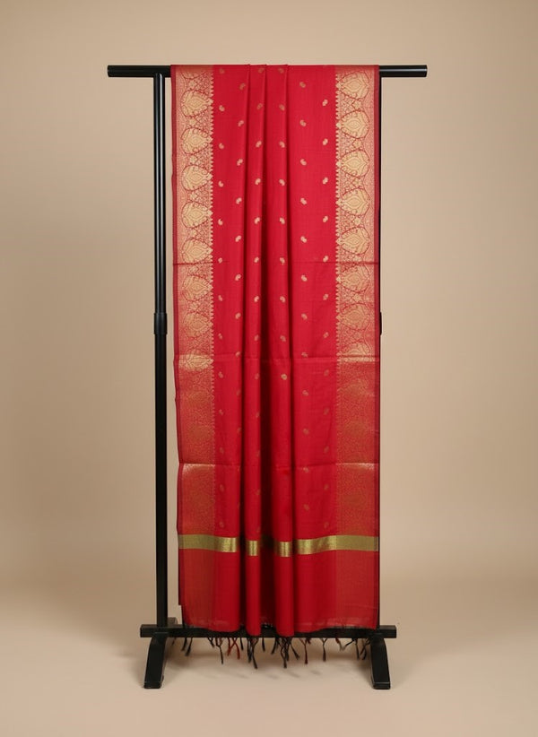 Banarasi Silk Mens Dupatta – Red with Zari Buta & Border Work