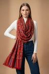 Regal Kani Weave Floral Wool Blend Red Stole | Kashmiri Inspired