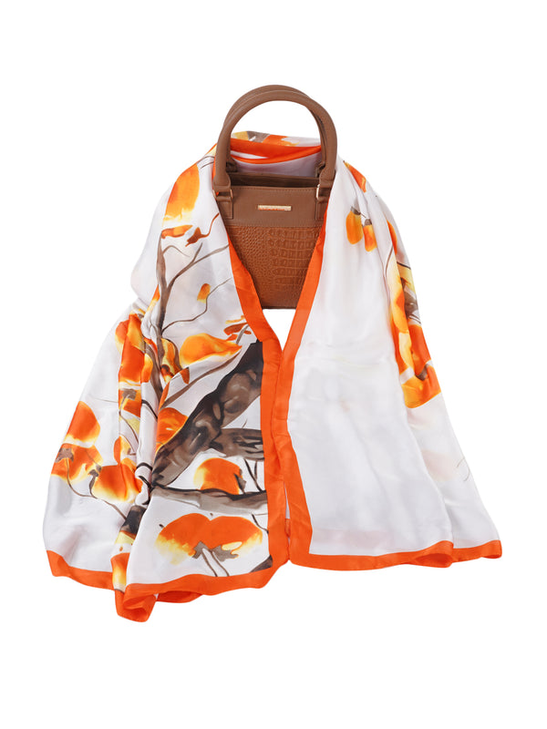Printed Silk Women Stole with Artistic Motif Design | Elegant Lightweight Wrap (80 × 28 Inches)