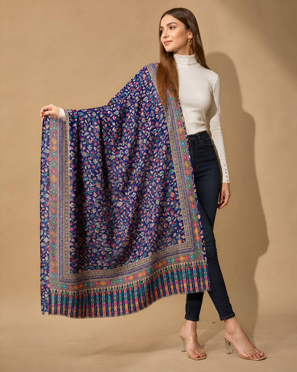 Signature Kalamkari Printed Bamboo Silk Blue Stole