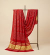 Bamboo Silk Bandhani Inspired Gajji Women Red Dupatta with Elephant & Floral Motifs and Golden Tape Border