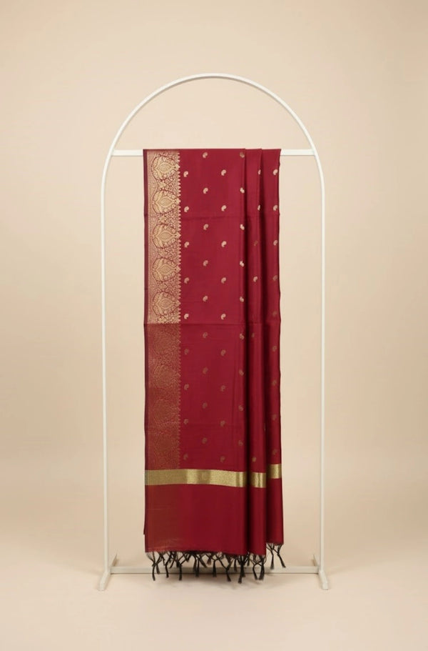 Maroon Woven Ethnic Motif Dupatta | Elegant Traditional Drape