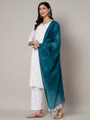 Blue Chanderi Cotton Dupatta with Subtle Floral Embroidery (Size: 2.5x1 m Approx)