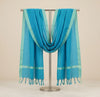 Cotton Mens Dupatta – Teal Blue with Golden Border & Tassel Finish