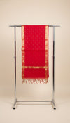 Cotton Silk Mens Dupatta – Red with Zari Buta & Border Work
