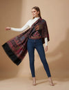 Regal Kani Weave Mughal Architecture & Floral Garden Wool Blend Black Stole