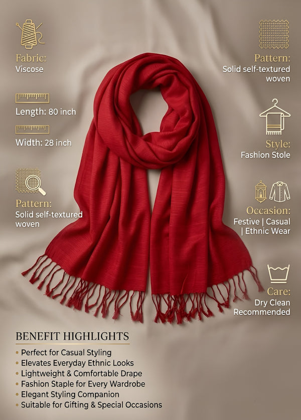 Everyday Solid Textured Viscose Maroon Women's Stole | Lightweight Wrap