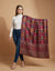 Signature Geometric Diamond Jacquard with Mughal Floral Border Wool Blend Wine Stole