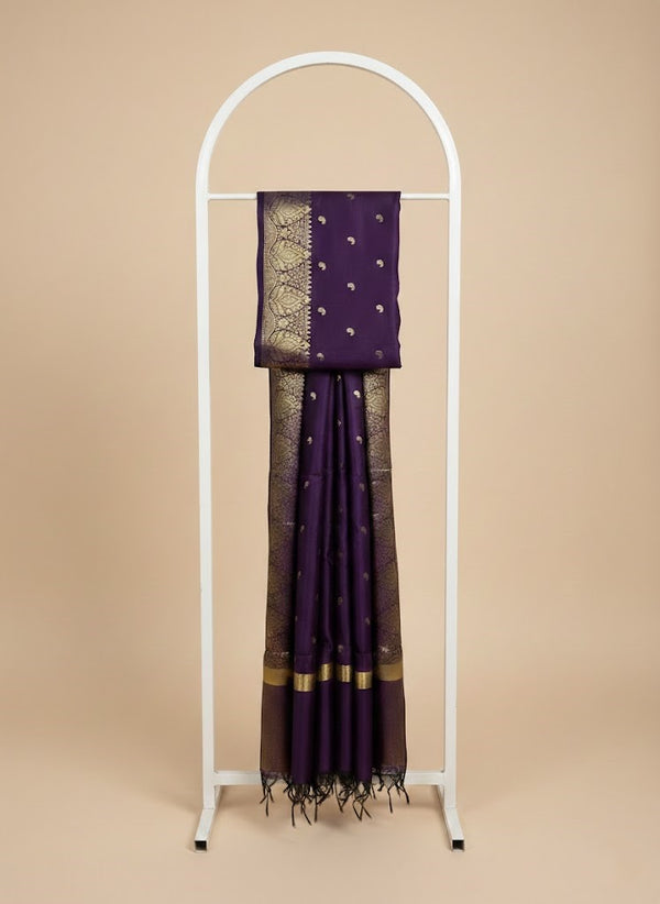 Banarasi Silk Mens Dupatta – Purple with Zari Buta & Border Work