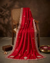 Luxe Vichitra Women Red Dupatta with 4 Side Scalloped Embroidered Border & Buti Embellishment