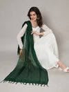 Bottle Green Sheer Handwoven Cotton Dupatta with Tassel Finish (Size: 2.5x1 m Approx)