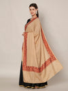 Beige Woolen Women Shawl with Traditional Embroidered Border (80 x 40 Inches)
