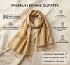 Gold Khadi Cotton Dupatta with Subtle Sheen & Border Detailing | Soft Textured Ethnic Dupatta