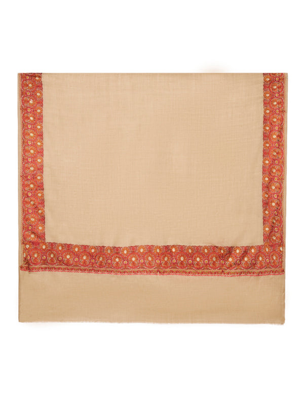 Beige Woolen Mens Shawl with Traditional Embroidered Border (80 x 40 Inches)