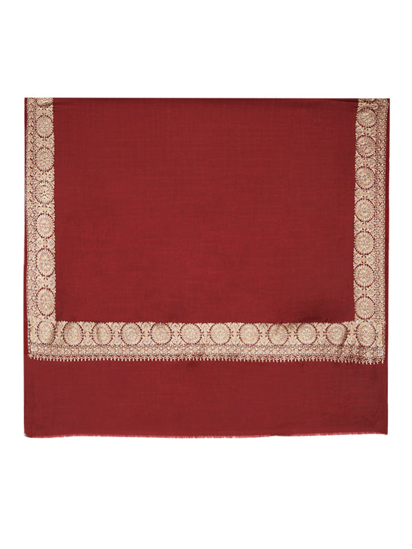 Maroon Woolen Mens Shawl with Gold Border – 80x40 Inches