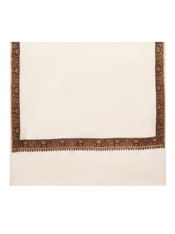 Ivory Woolen Mens Shawl with Traditional Multicolour Embroidered Border (80 x 40 Inches)