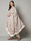 Printed Bamboo Silk Women Shawl – White Floral Statement Wrap (80 x 40 Inches)