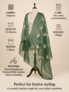 Luxe Organza Women Bottle Green Dupatta with Handbrush Floral Art & Beads