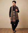 Mir-e-Khas Men's Mughal Palace Scenic Jacquard Woven Black Shawl with Zari Work