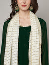 Ivory Chinon Dupatta with Gold Stripe Sequin Work & Gota Border (Size: 2.5x1 m Approx)